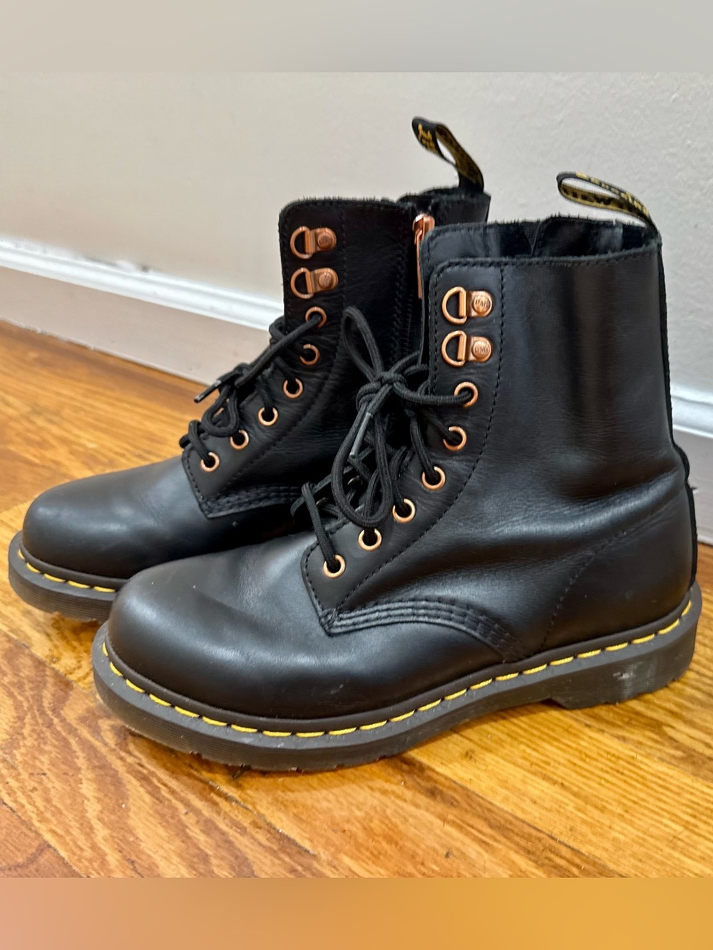Dr. Martens 1460 Pascal Rose Gold Hardware Leather Lace Up Boots